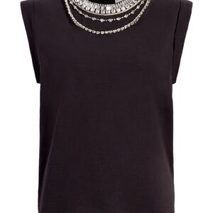 Cinq a Sept Bella Black Embellished Sleeveless Muscle Tee